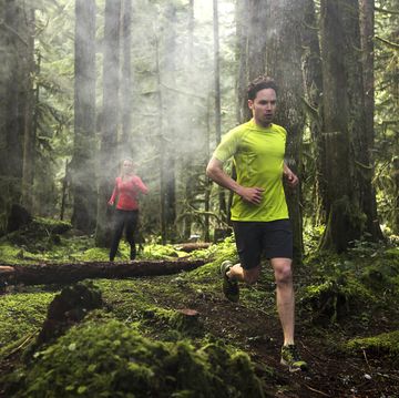 a coupole running in the forest