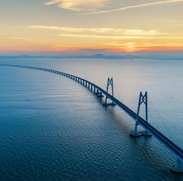 huge bridge with beautiful sunset hong kong zhuhai macau bridge