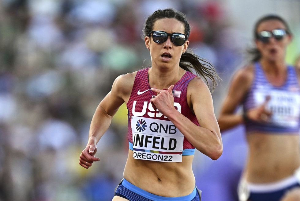 oregon , united states 23 july 2022 emily infeld of usa competes in the women's 5000m final during day nine of the world athletics championships at hayward field in eugene, oregon, usa photo by sam barnessportsfile via getty images