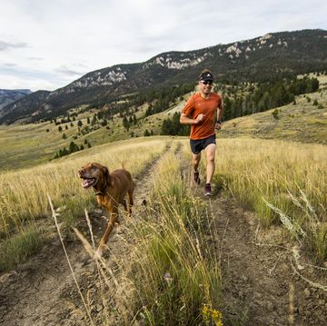 A man and trail running a man and trail running