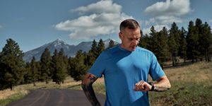Outdoor recreation, Running, Recreation, Sky, Mountain, Mountain range, Exercise, Jogging, Road, Cloud, 